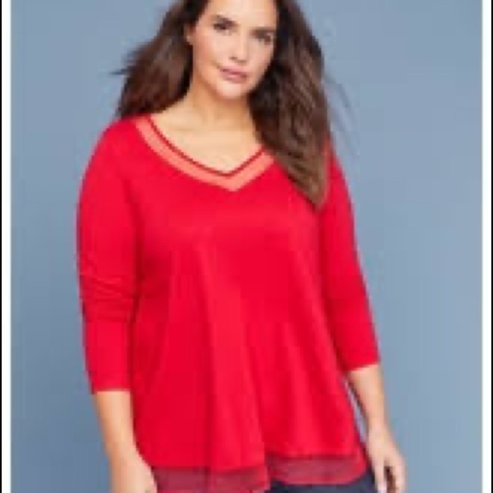Lane Bryant 22/24 mesh trimmed v-neck shirt